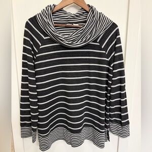 Chico's Striped Cowl Neck Sweater in Black and Grey